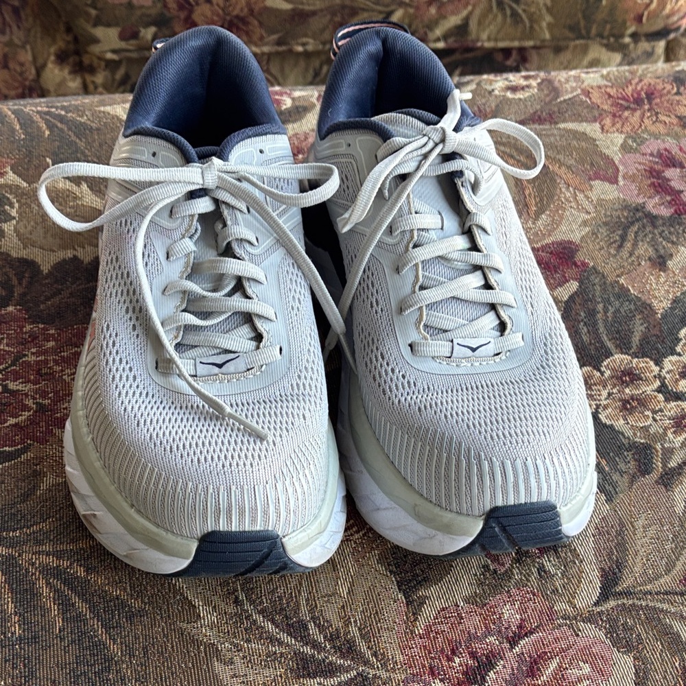 Hoka One One Light Gray and Navy Women's Running Shoes